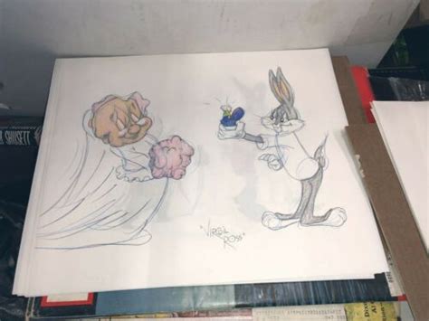 Virgil Ross Model Sheet Drawing Bugs Bunny And Elmer Fudd Signed 12