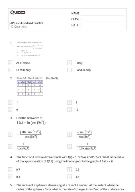 50 Integral Calculus Worksheets For 10th Grade On Quizizz Free