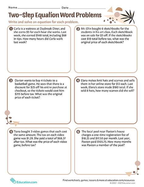 Printables Two Step Equation Word Problems Hp Official Site