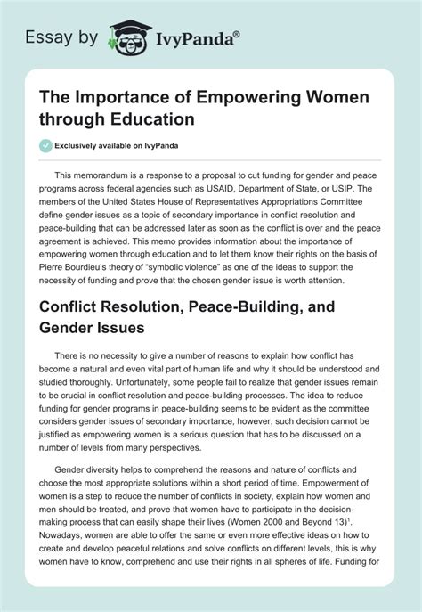 The Importance Of Empowering Women Through Education 1091 Words