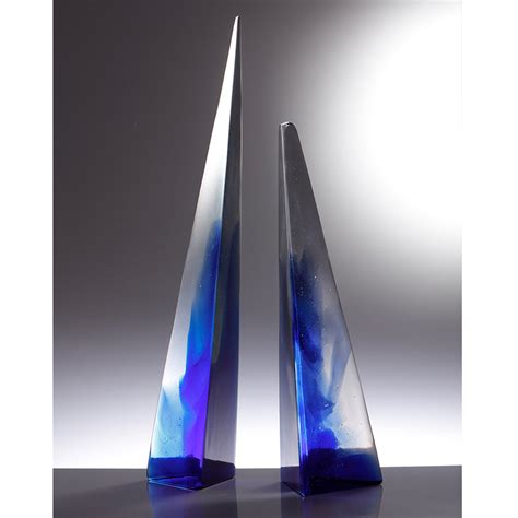 Blue Cast Glass Sculpture I Pyramids By Sandra Balmer I Boha Glass