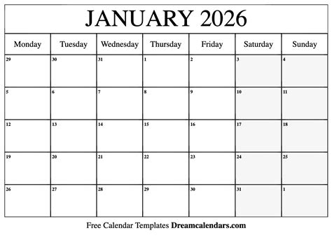 January 2026 Calendar Free Printable With Holidays And Observances