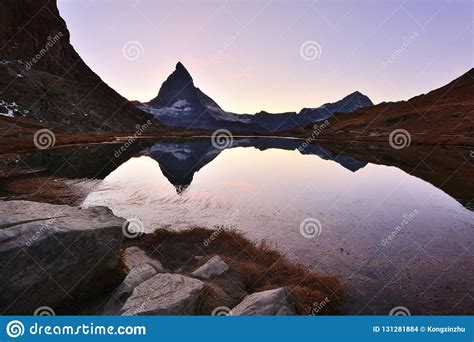 Matterhorn Peak Reflected In Riffelsee At Sunset Stock Photo Image Of