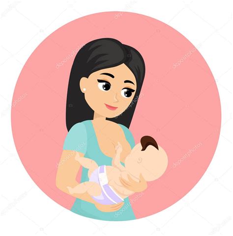 Ilustración vectorial de la madre alimenta al bebé con el pecho posición de lactancia materna