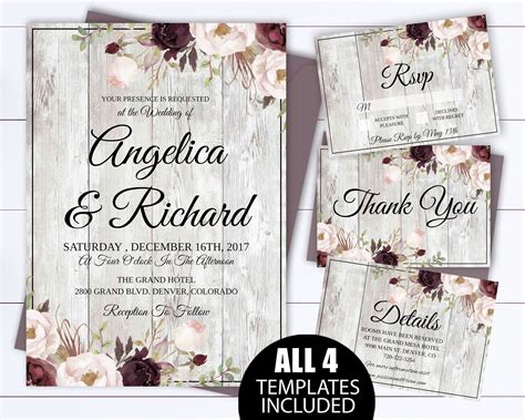 Printable Rustic Wedding Invitations Templates