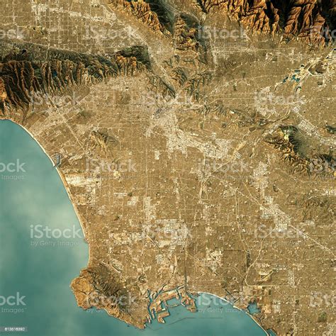 Los Angeles Topographic Map Natural Color Top View Stock Photo And More