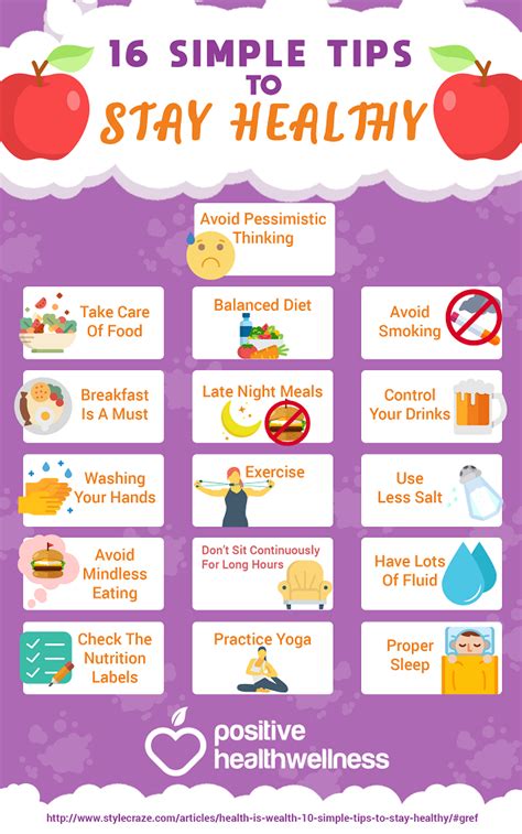 16 Simple Tips To Stay Healthy Positive Health Wellness Infographic Ways To Stay Healthy
