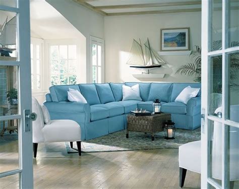 Light Blue And Grey Living Room With Wooden Futon