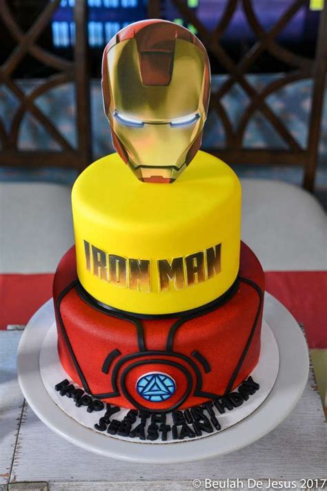 Chocolate layered cake with buttercream frosting and mmf accents. Iron Man Marvel Superheroes Birthday Party Ideas | Photo 6 ...