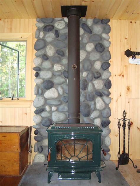 Remodeling A Wood Stove Wall Shield With River Rock Barron Designs