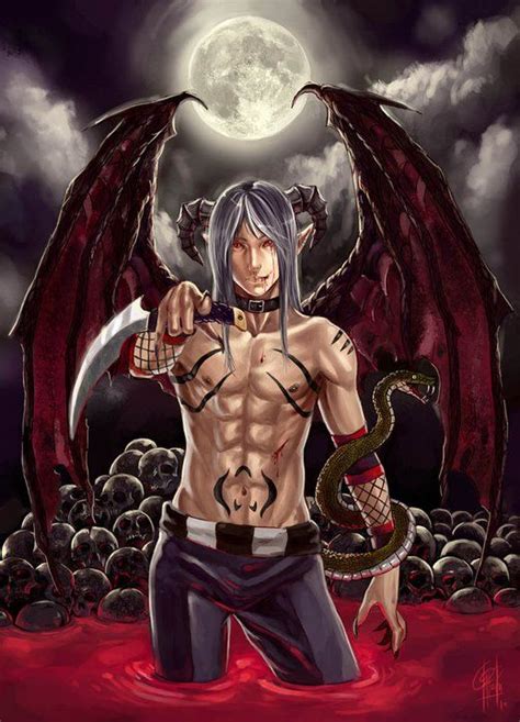 Anime Demon Boy Young Muscle Shirtless Demon Boy In A Lake Of Blood