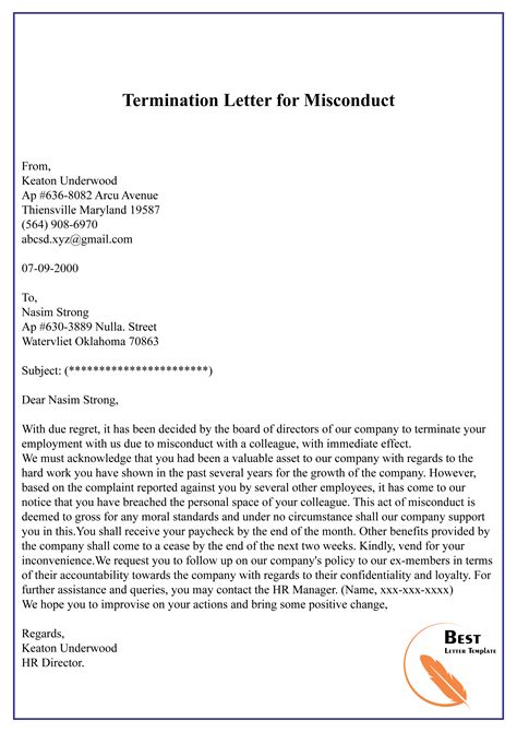 Termination Letter For Misconduct 01 Best Letter Template