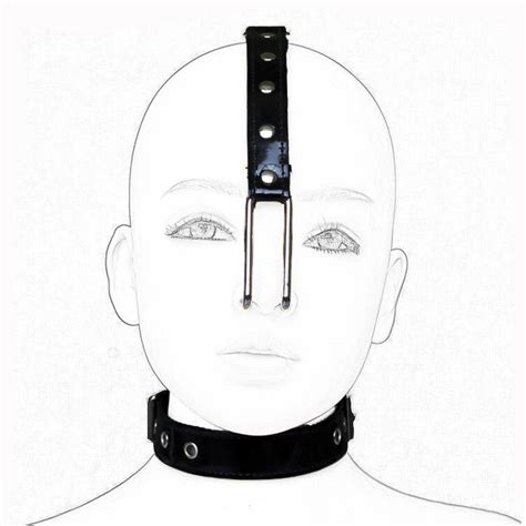 Camatech Pu Leather Slave Collar Metal Nose Hook Force Rise Adjustable Elastic Strap Sm Head