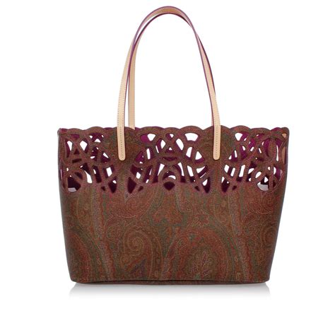 Etro Women Brown Fabric Shopping Bag With Embroidery Made In Italy Ebay