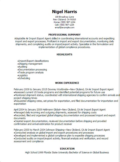 This import export resume example is i created for myself.learn how this resume example help you in the career at import export company. Air Import Export Agent Resume Template — Best Design ...