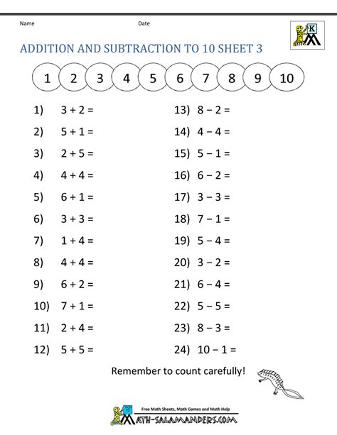 Kindergarten Addition And Subtraction Printable Worksheets Printable