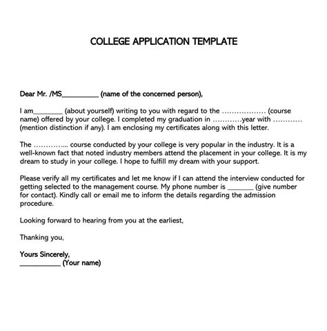 Free College Admission Application Letter Templates