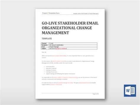 Project Management Email Templates Go Live Stakeholder Email