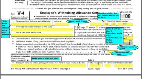 An Example Of A W 4 Form And About How To Fill Out Various Important