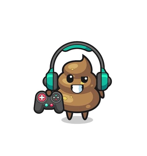Premium Vector Poop Gamer Mascot Holding A Game Controller Cute Design
