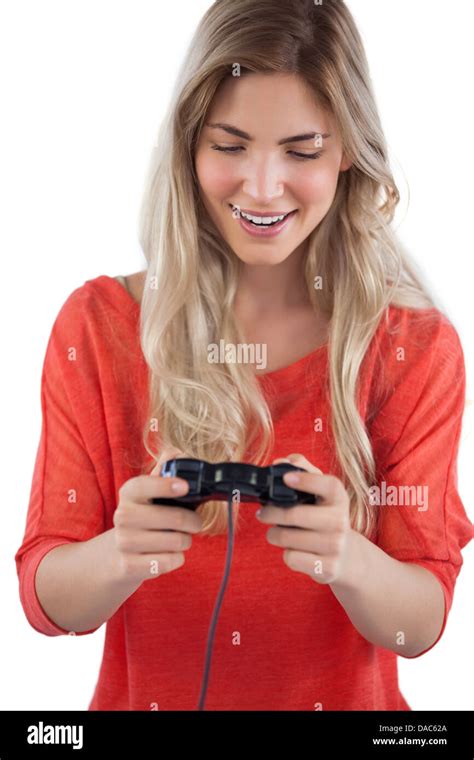 Woman Holding Video Games Joystick Stock Photo Alamy