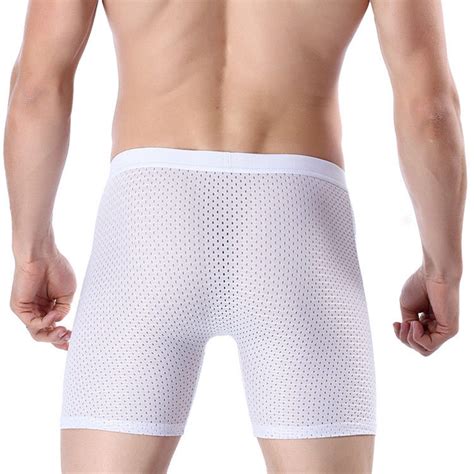 Men Ice Silk Mesh Underwear Long Leg Boxer Trunk Sport Shorts