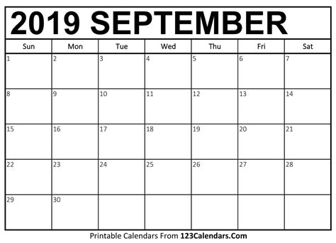 September 2019 Printable Calendar