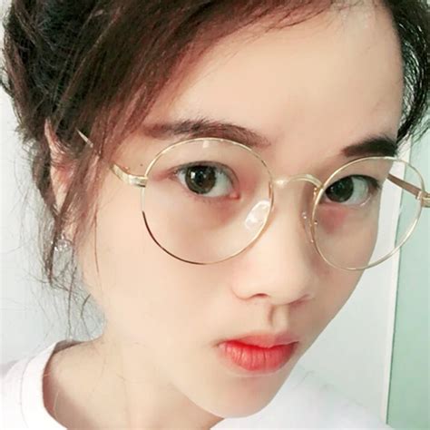 Longkeeper Oversized Korean Round Glasses Frame Clear Lens Women Men Retro Gold Eyeglass Optic