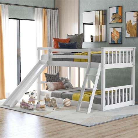 Harper And Bright Designs White Solid Wood Twin Over Twin Bunk Bed With