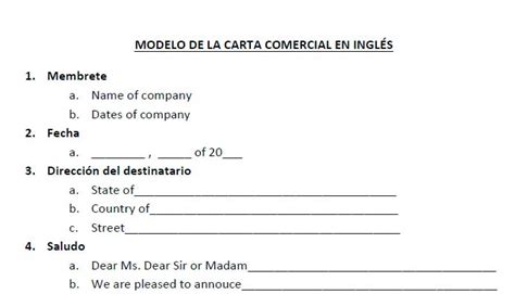 La Carta Comercial En Inglés Modelo De Carta Comercial