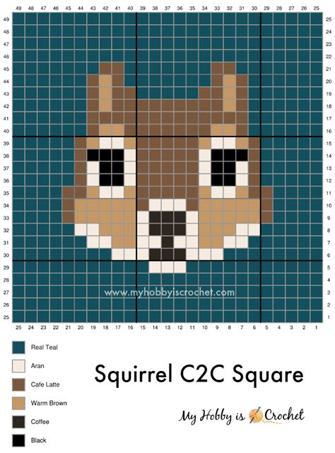 Squirrel C2c Square Free Crochet Pattern Wildlife Graphghan Cal
