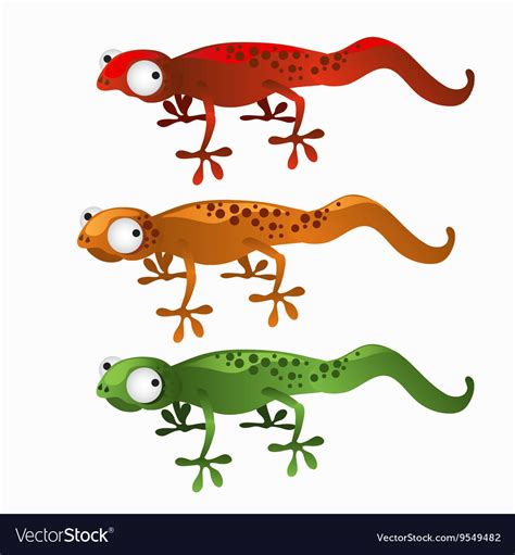 Three Cartoon Lizards Red Green And Orange Vector Image