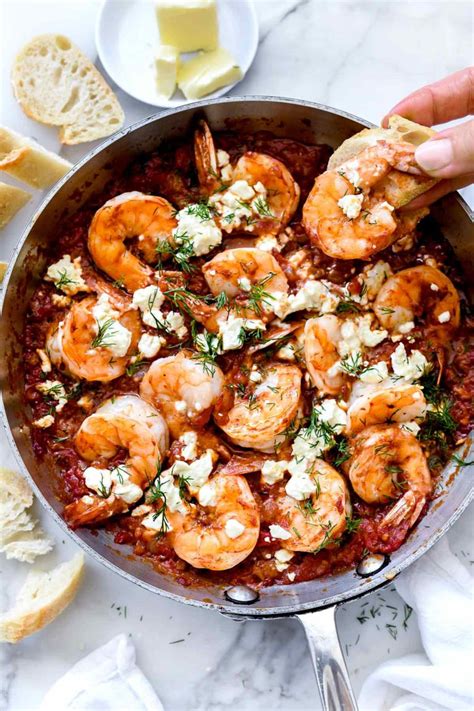 Garlic crustinis appetizer (topped with cheese). SAUCY BAKED GREEK SHRIMP | foodiecrush.com This healthy ...