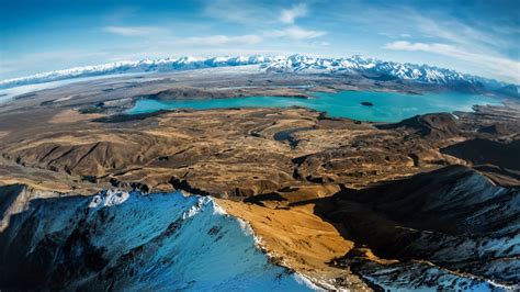 Aerial Photo Of Mountain Landscape New Zealand Lake Tekapo