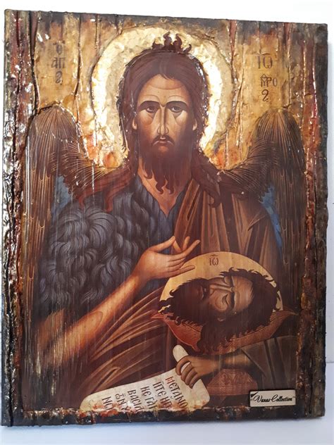 Saint John Ioannis The Baptist Handmade Wood Icon Greek Russian