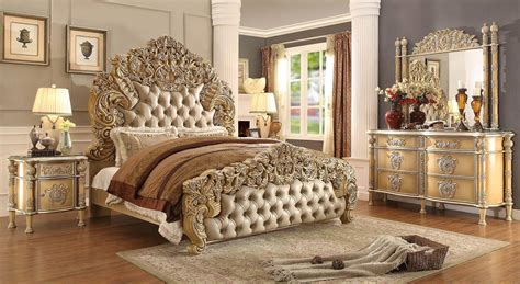 Homey Design Hd 8015 Luxury Ivory Antique Gold Tufted Headboard Bedroom Eastern King Size Bed