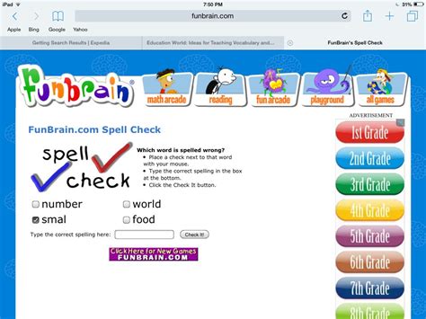 Funbrain Spelling Game Teaching Vocabulary Kindergarten Technology