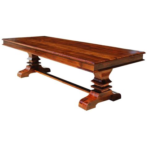 A trestle table design is a great way to get a large number of people comfortably at a dining table. Sierra Rustic Solid Wood Large Trestle Pedestal Dining Table | eBay
