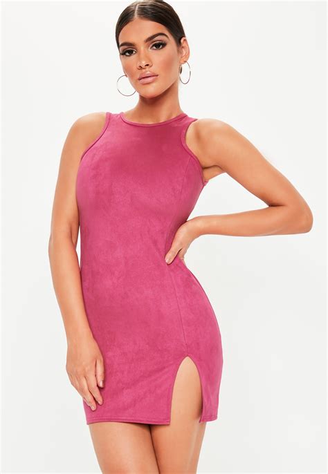 Hot Pink Faux Suede Mini Dress Missguided