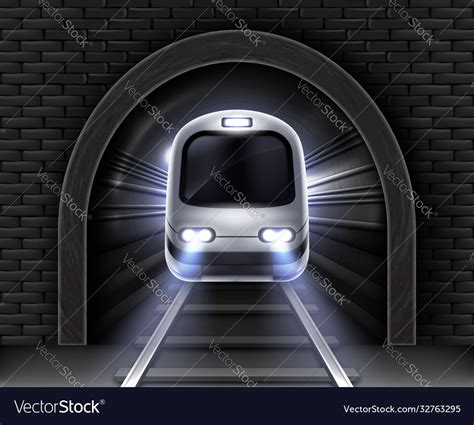 Realistic Modern Subway Train In Tunnel Royalty Free Vector