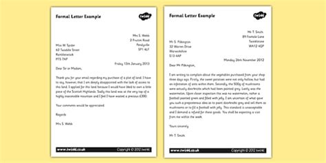 formal letter examples ks formal writing  texts
