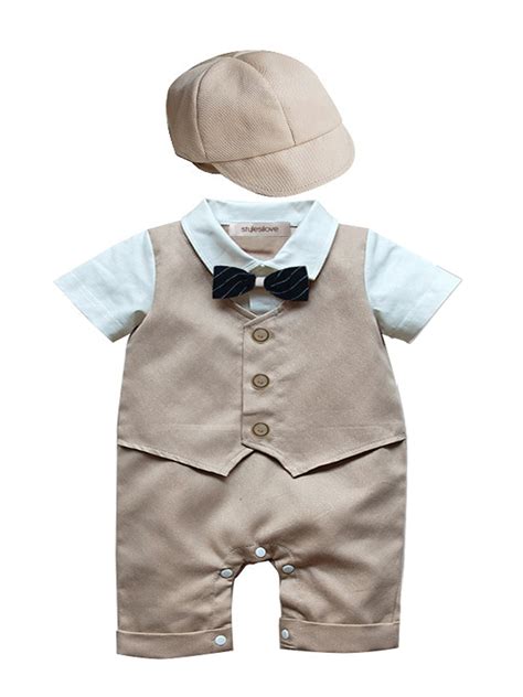 Stylesilove Baby Boy Formal Wear Romper And Hat 2 Piece 6 12 Months
