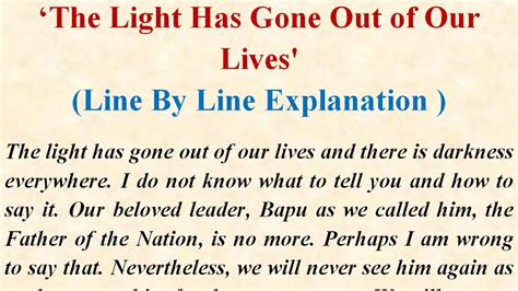 The Light Has Gone Out Of Our Lives By Jawaharlal Nehru Line By Line
