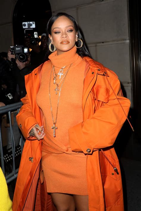 Rihanna S Orange Outfit At Fenty Event During Fashion Week Popsugar Fashion Photo 7