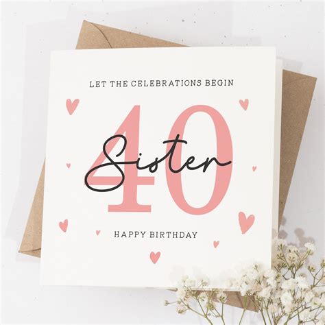 40th Birthday Sister Card Birthday Card For Sister 40th Etsy