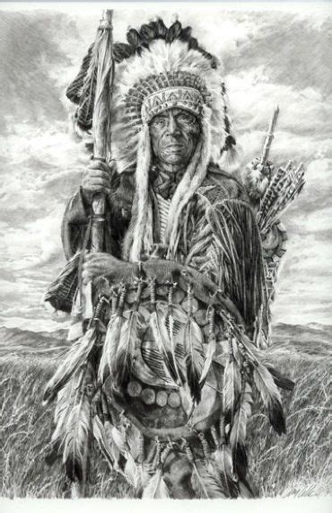 Chris Calle Whit Lance And Shield Pencil Drawing Kp American Indian