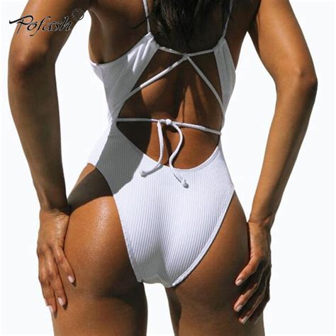 Pofash Spaghetti Strap Sexy Cross Bandage Deep V Neck Women Jumpsuit Rompers Backless Hollow Out