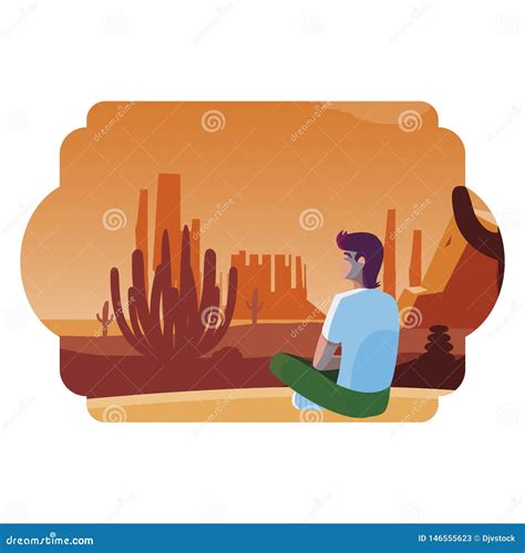 Man Contemplating Horizon In The Desert Scene Stock Illustration
