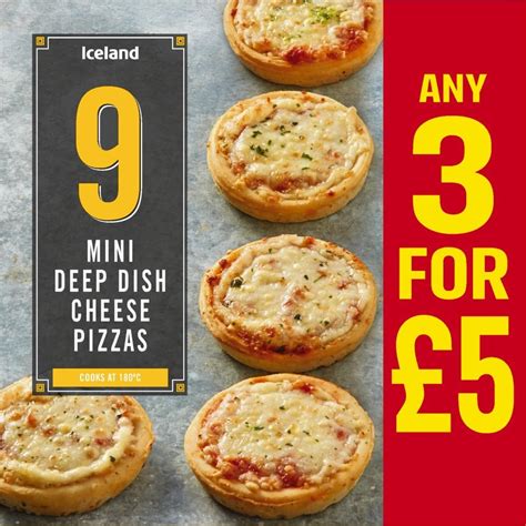 Iceland 9 Mini Deep Dish Cheese Pizzas 234g Pizza Snacks Iceland Foods
