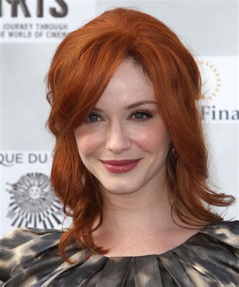 Christina Hendricks Half Up Long Straight Casual Half Up Hairstyle With Side Swept Bangs